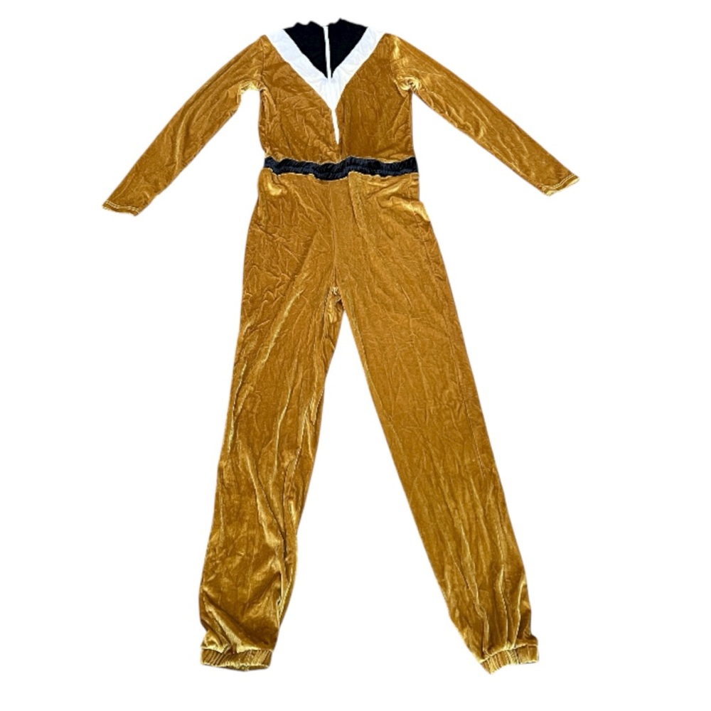 Vintage Inc Gold Velour Jumpsuit Quarter Zip One Piece Long Sleeve Women Size M